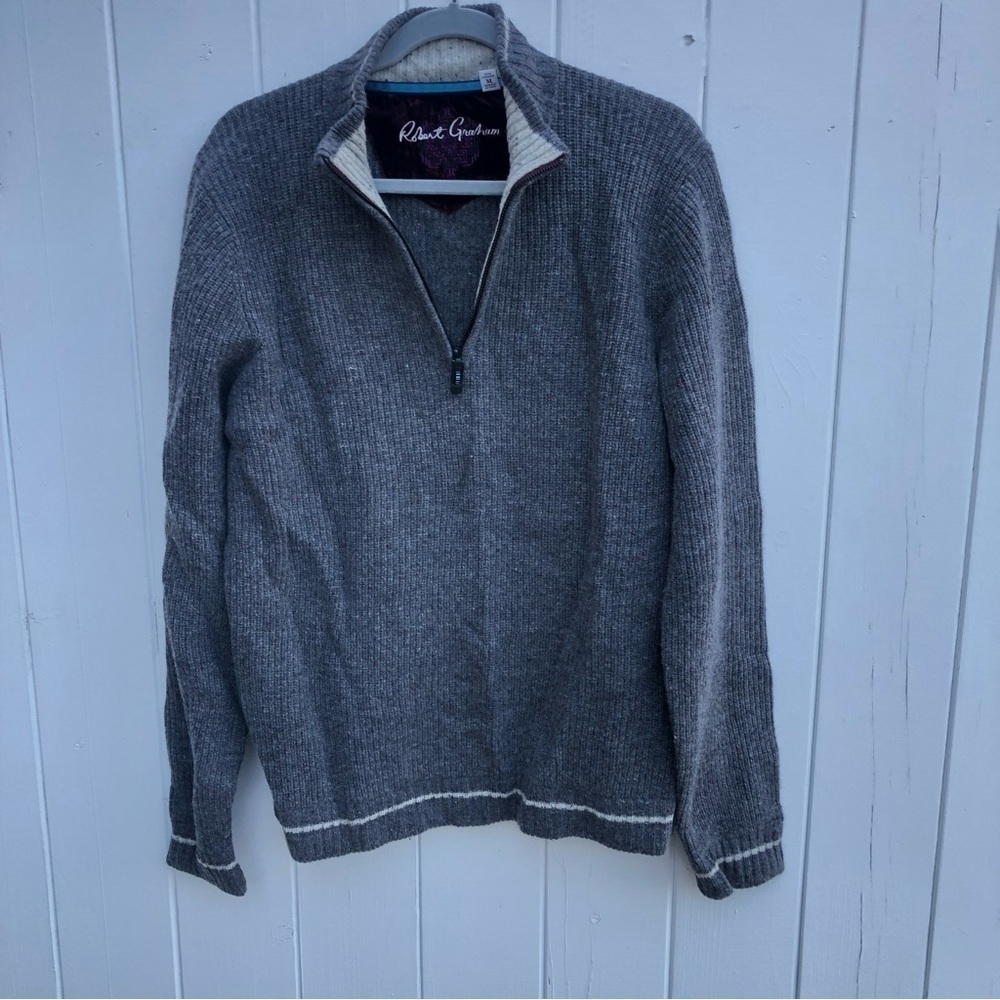 Robert Graham Quarter Zip Wool Sweater Gray Medium